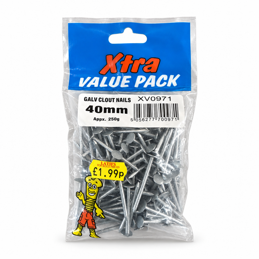 Xtra Value Pack Galv Clout Nails 40mm packaging