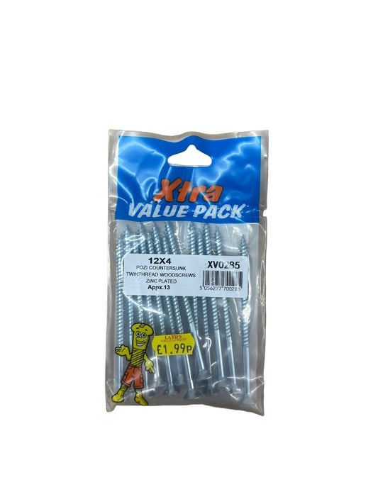Xtra Value Pack POZI Countersunk Woodscrews packaging back