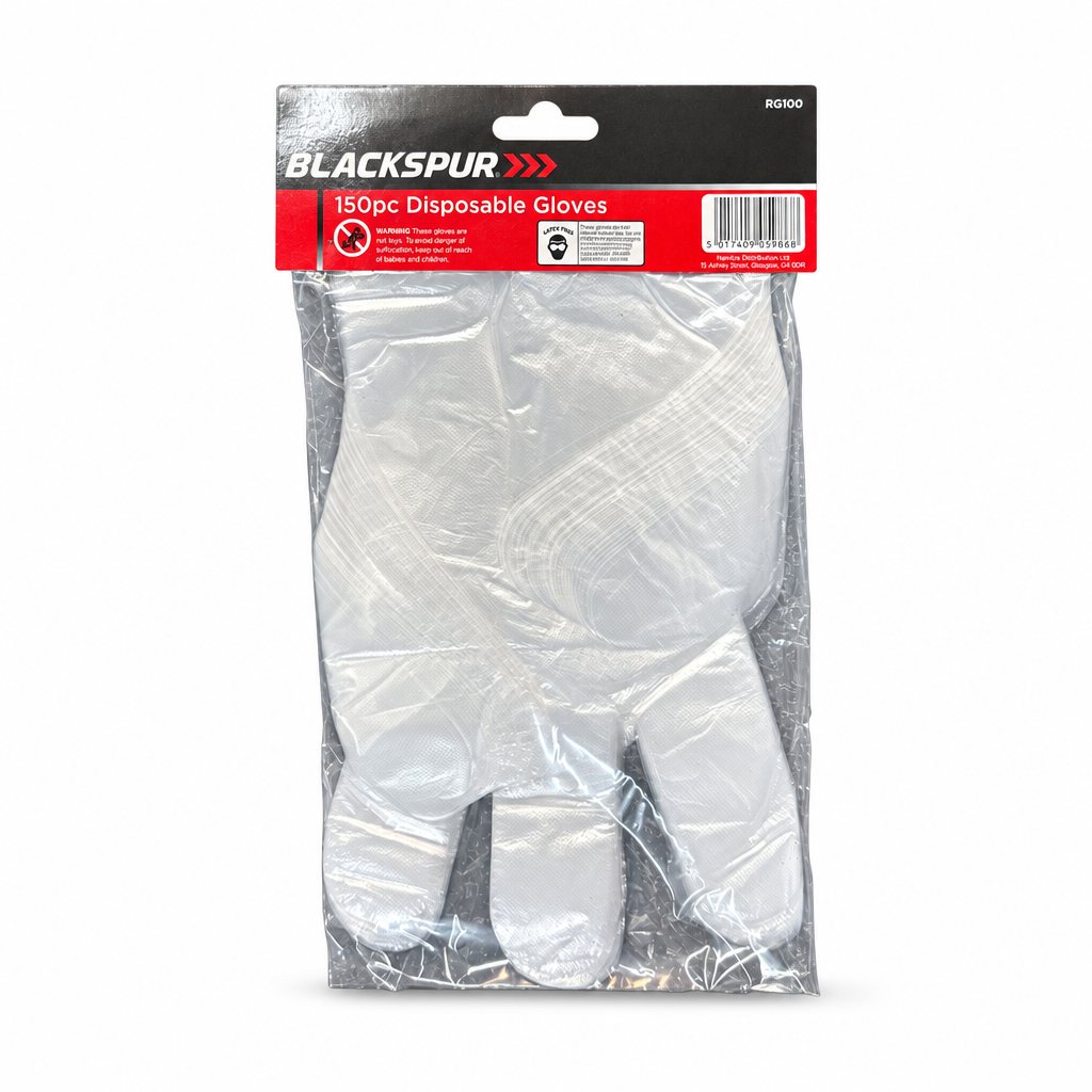 Blackspur 150pc Disposable Gloves back packaging