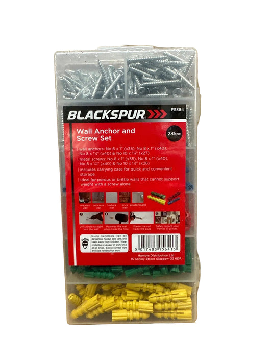 Blackspur Wall Anchor and Screw Set packaging back view