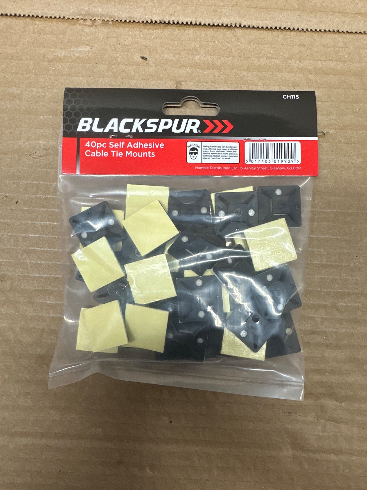 Blackspur 40pc Self Adhesive Cable Tie Mounts package back view
