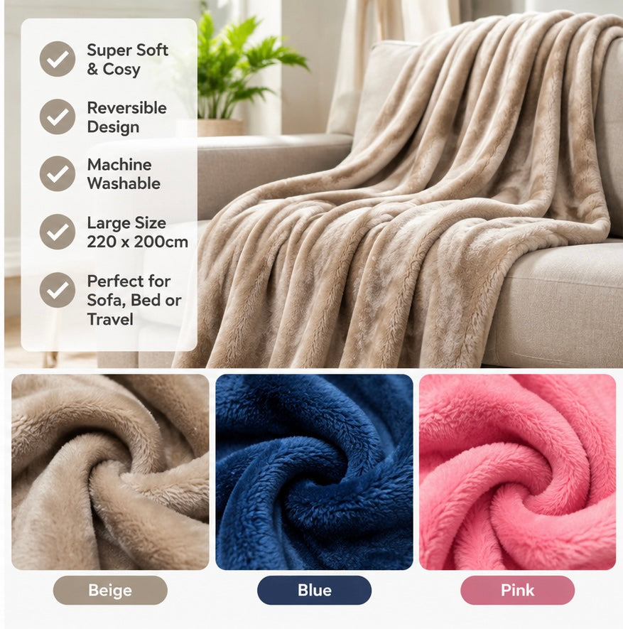Super soft and cosy fleece throw blanket on a sofa