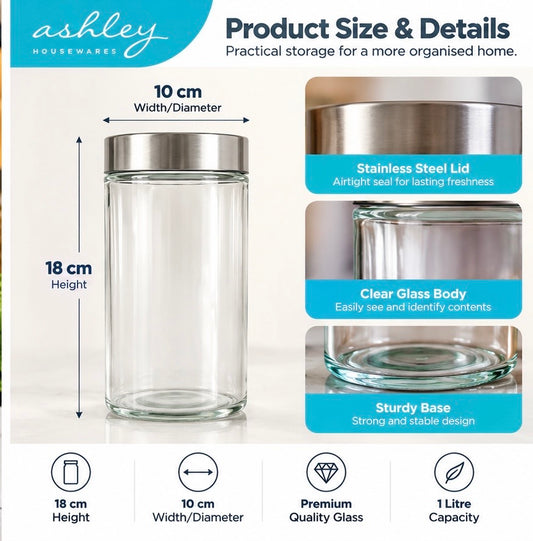 Ashley Housewares Kitchen Storage Jar Dimensions and Details