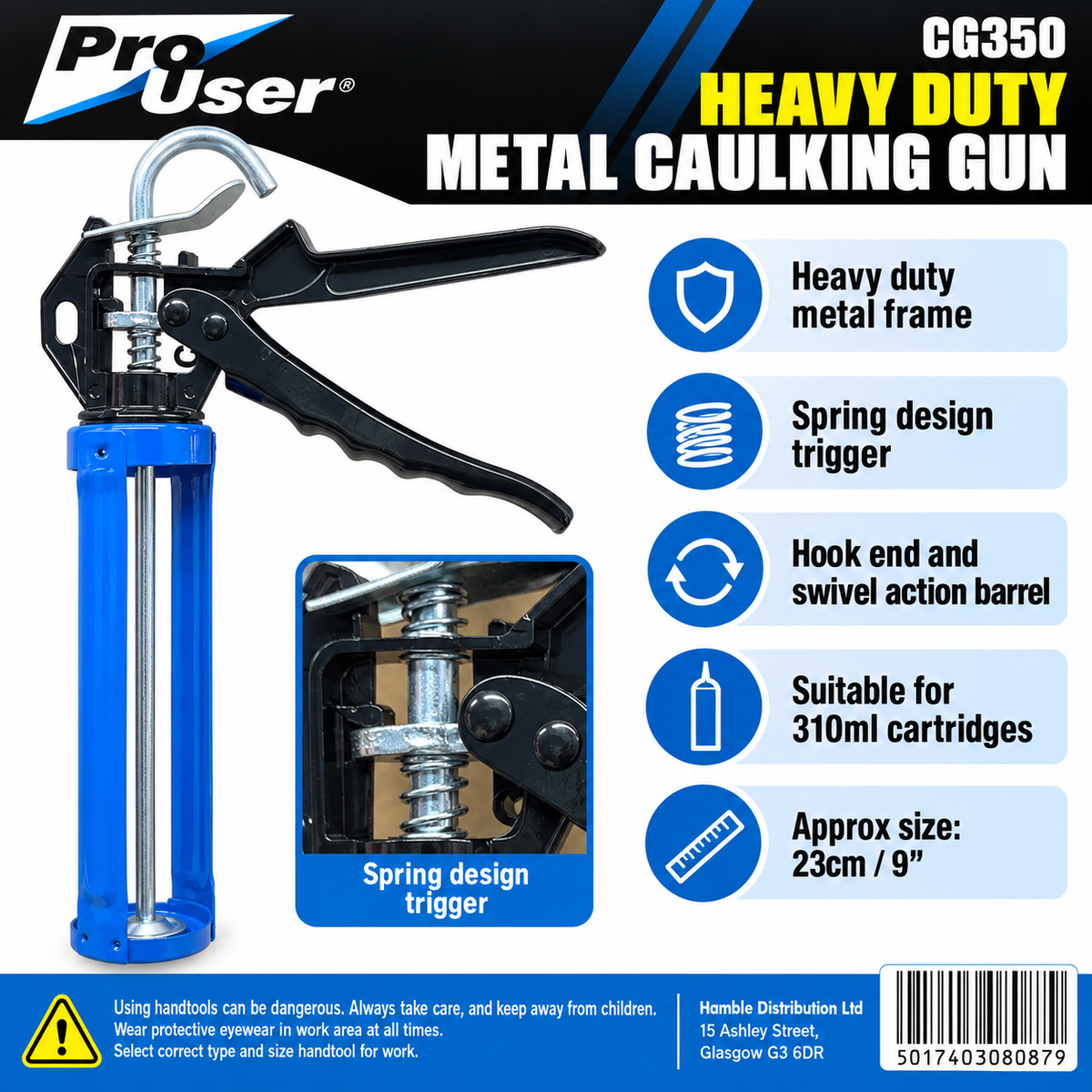 Pro User Heavy Duty Metal Caulking Gun CG350 packaging details