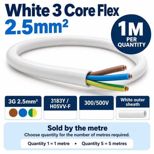 3 core white flex cable detailing with specifications
