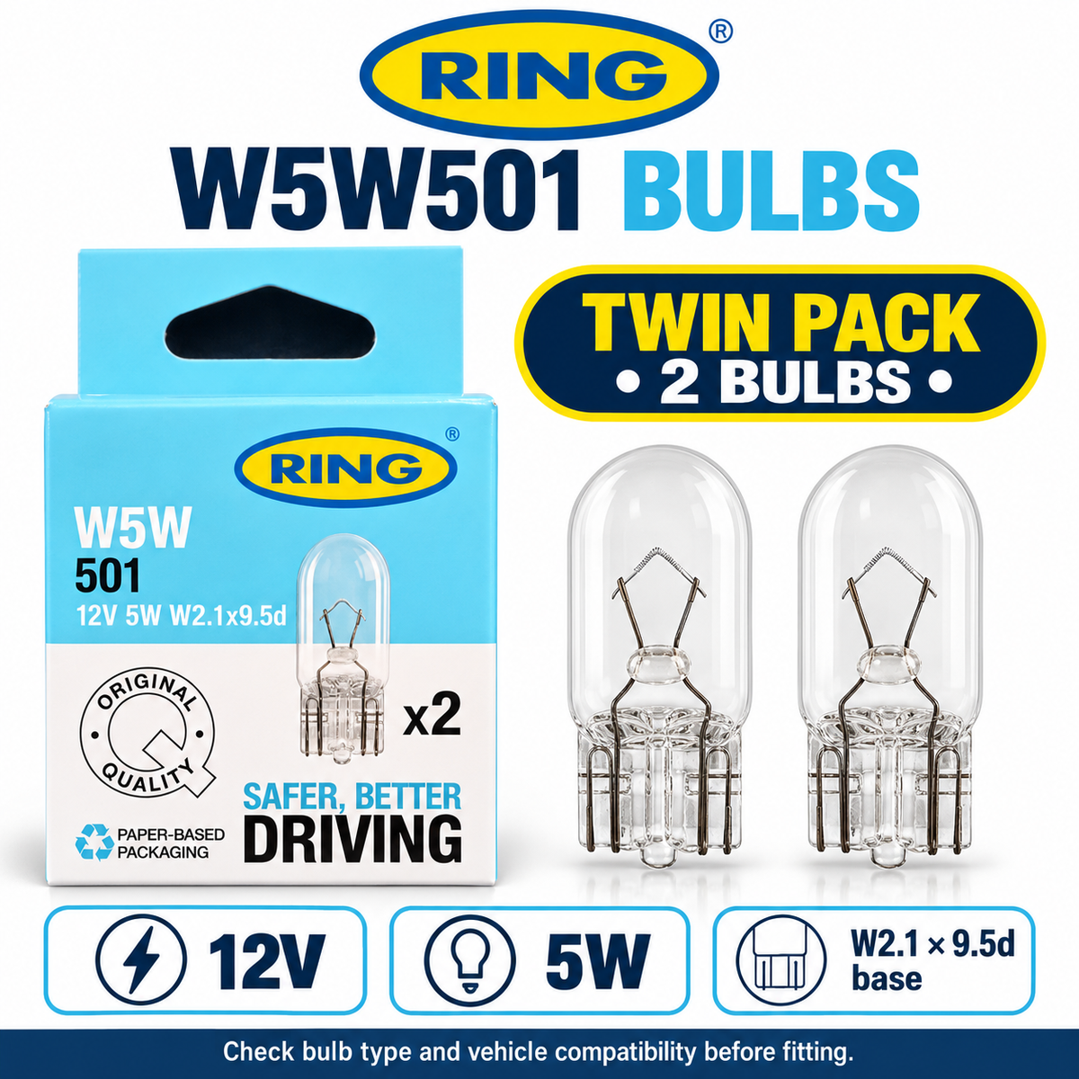 Ring W5W 501 Bulbs twin pack back view