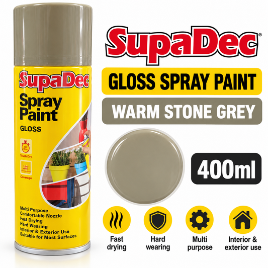 SupaDec Gloss Spray Paint features and colour sample