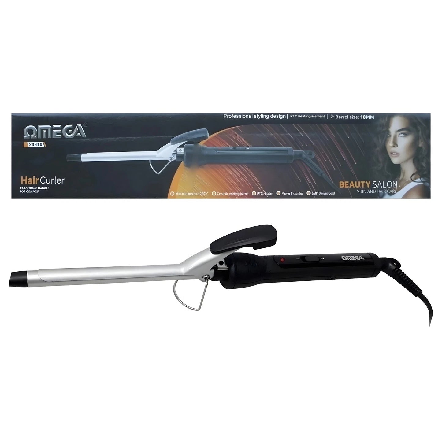 Omega 10mm Hair Curler Slim Barrel Curling Tong