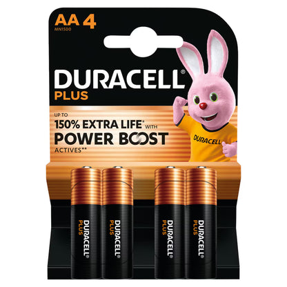 Duracell Plus AA Alkaline Batteries 4 Pack – POWER BOOST Actives