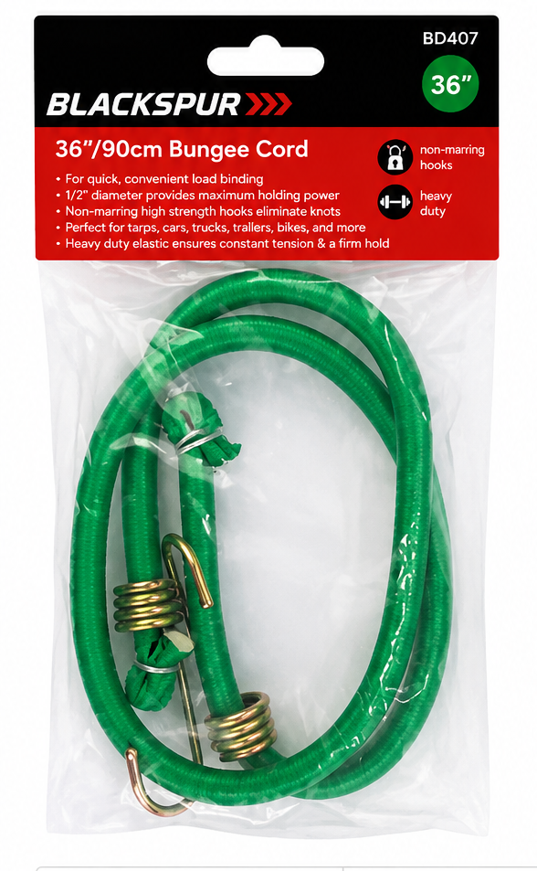 Blackspur 36"/90cm Bungee Cord – Heavy Duty Elastic Tie Down Cord