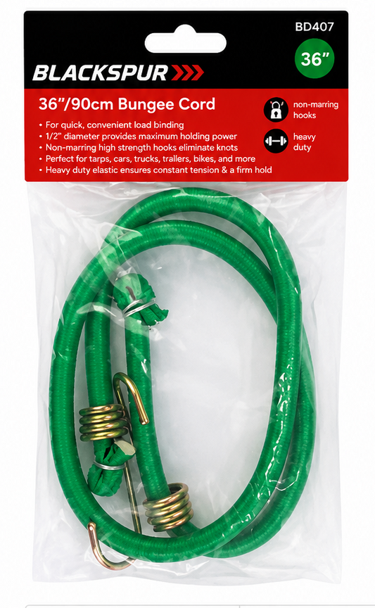 Blackspur 36"/90cm Bungee Cord – Heavy Duty Elastic Tie Down Cord