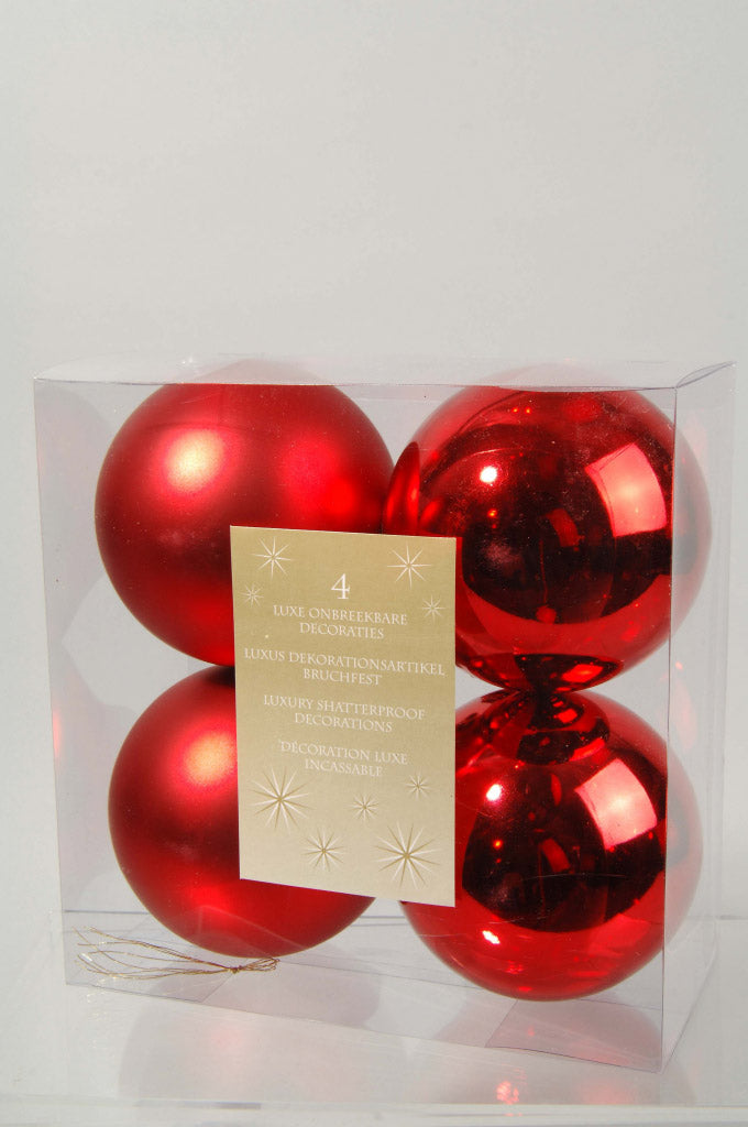 Kaemingk Shatterproof Plain Baubles 10cm - Red Pack 4