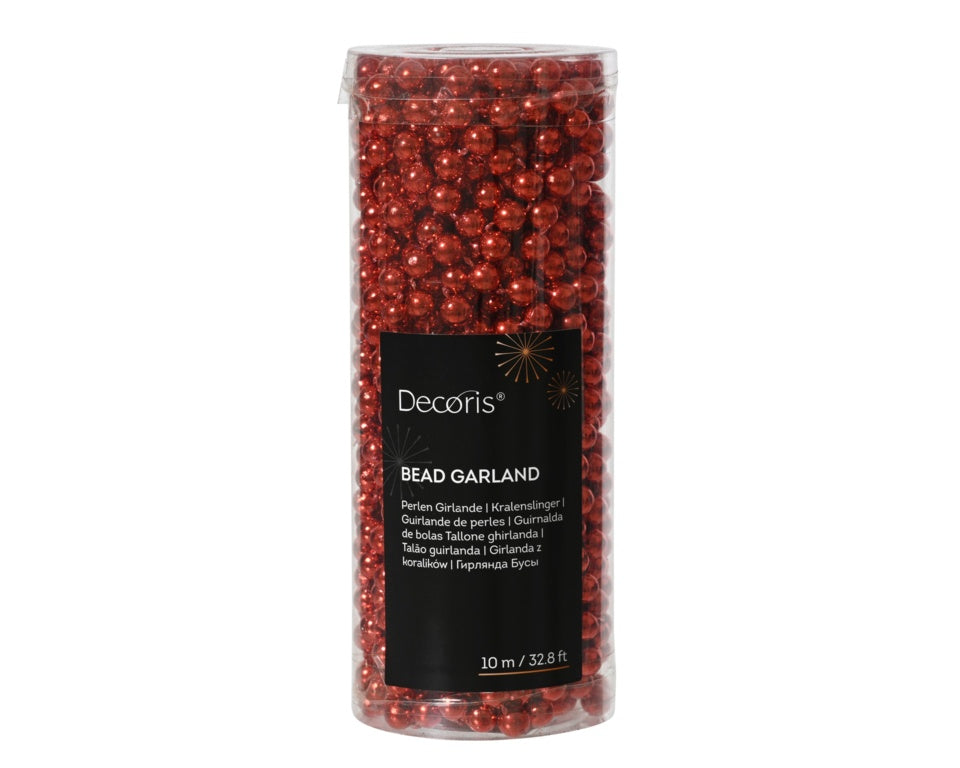 Kaemingk 10m Bead Garland Polystyrene - Christmas Red