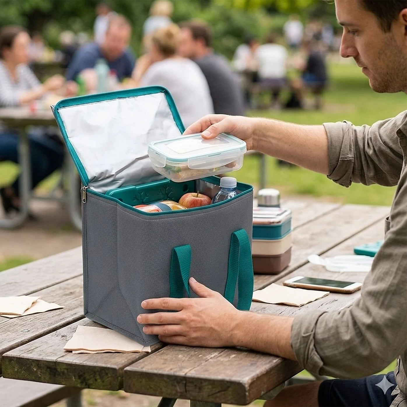 10L Insulated Lunch Bag With 400ml Ice Freezer Block Picnic Cool Bag