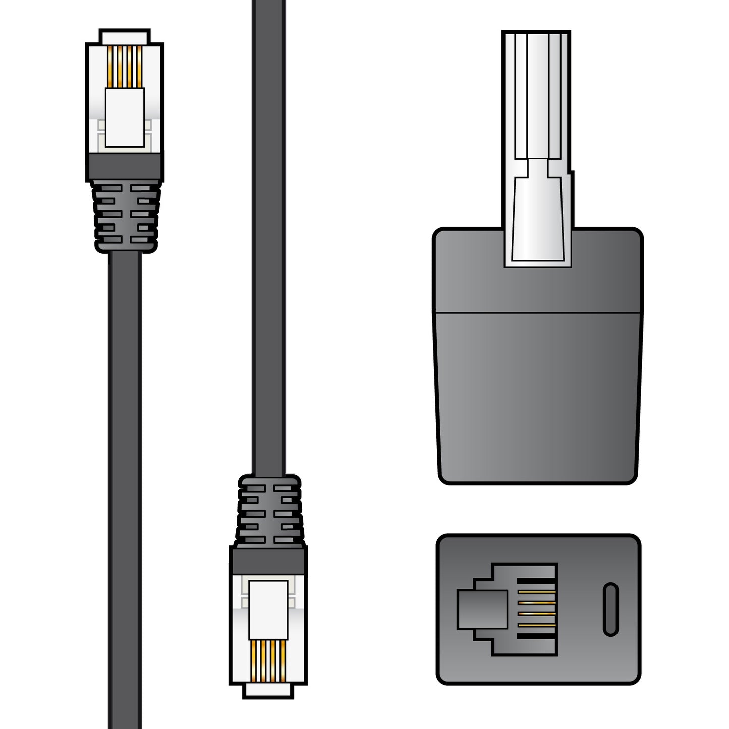 High Quality RJ11 Plug to Plug Modem Lead 10m Black with UK BT431A Telephone Adapter – 113.536UK