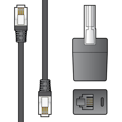 High Quality RJ11 Plug to Plug Modem Lead 10m Black with UK BT431A Telephone Adapter – 113.536UK