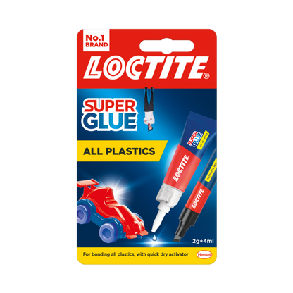 Loctite Super Glue All Plastics 2g + 4ml Activator – Rapid Two-Part Plastic Adhesive