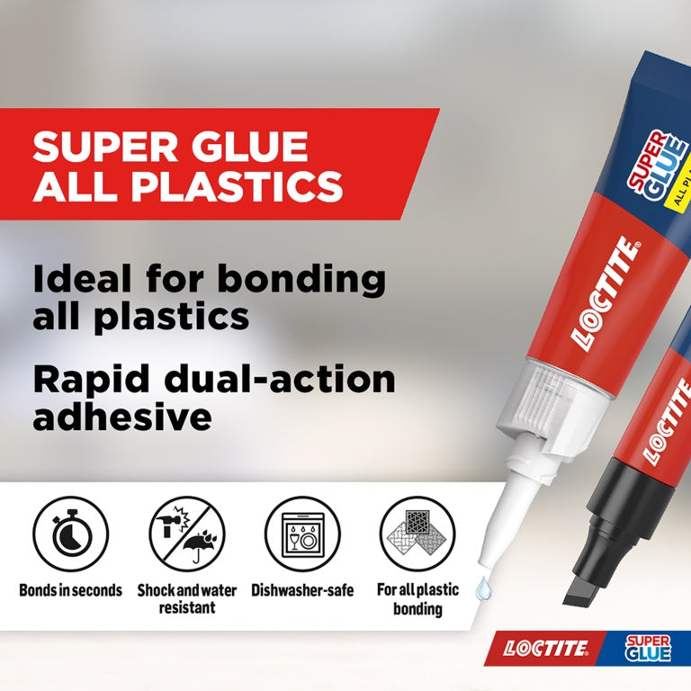 Loctite Super Glue All Plastics 2g + 4ml Activator – Rapid Two-Part Plastic Adhesive