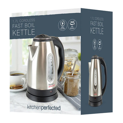 Kitchen Perfected Cordless Kettle 1.7L Brushed Steel - Fast Boil 3000W