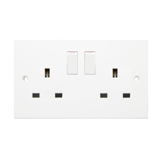 Securlec 2 Gang Switched Socket Double Pole 13A – Square Edge White Wall Socket