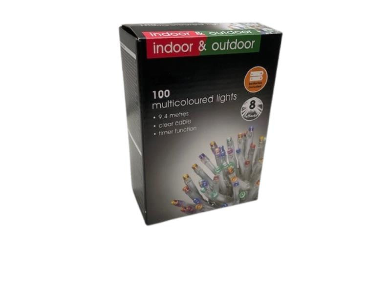 100 Multicoloured Indoor & Outdoor Lights – 8 Effects with Timer, 9.4 metres, Colour Options