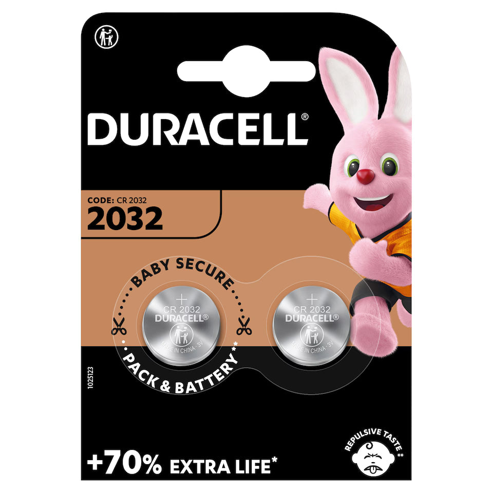 Duracell CR2032 3V Lithium Coin Batteries 2 Pack – Apple AirTag, Key Fob & Device Batteries