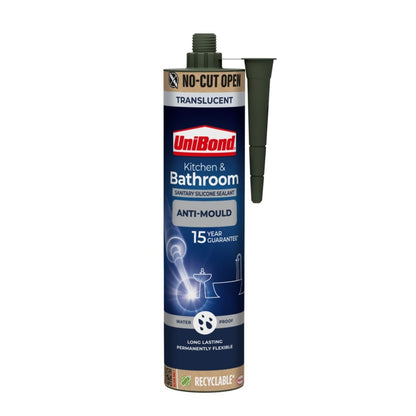 UniBond Anti Mould Kitchen & Bathroom Sealant 280ml Translucent – Waterproof 100% Silicone