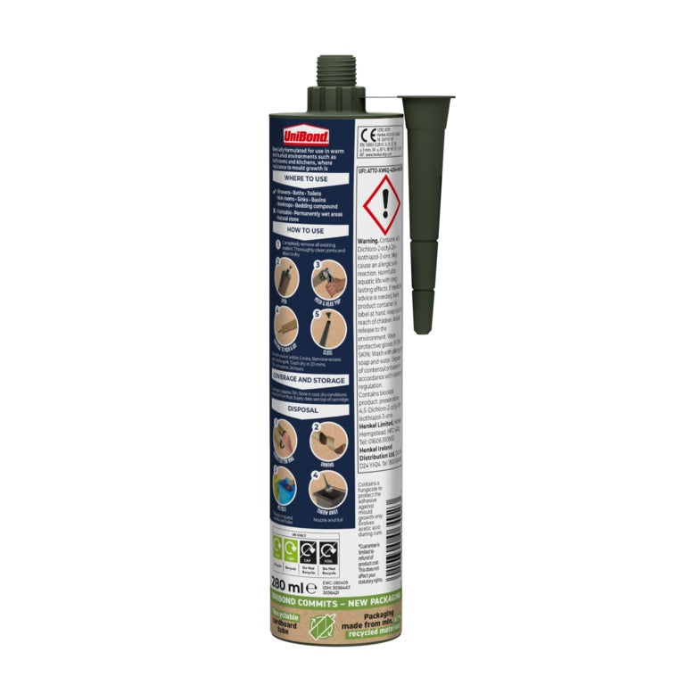 UniBond Anti Mould Kitchen & Bathroom Sealant 280ml Translucent – Waterproof 100% Silicone