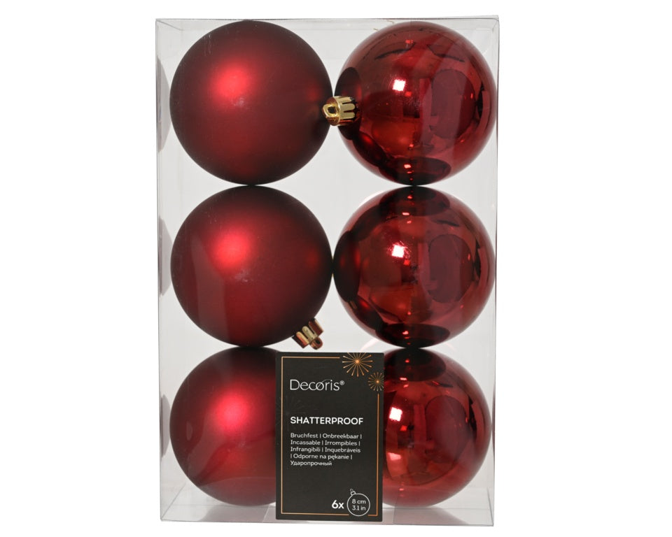 Kaemingk Shatterproof Plain Baubles - Oxblood Pack 6