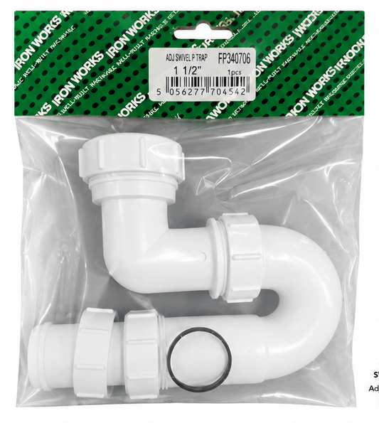 Iron Works 1 1/2" Adjustable Swivel P Trap FP340706 – 40mm Sink Waste Trap