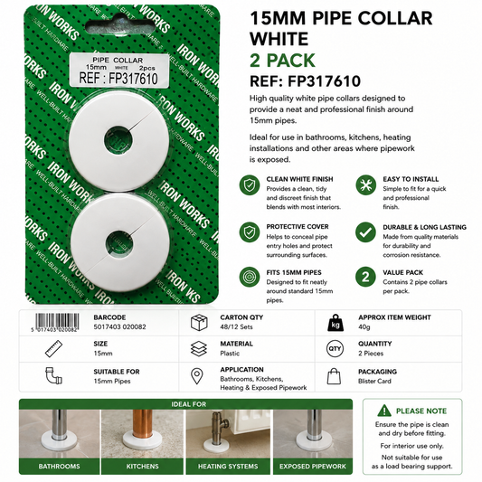 Iron Works 15mm White Pipe Collars 2 Pack – Decorative Pipe Covers FP317610
