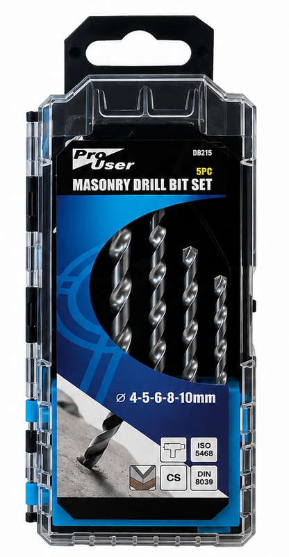 Pro User 5PC Masonry Drill Bit Set 4–10mm – Carbon Steel Hammer Drill Bits