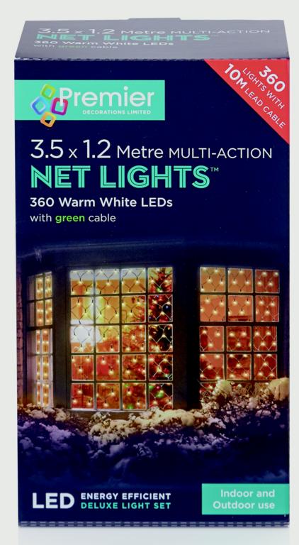 Premier Multi-Action LED Net Lights - 360 LED 3.5x 1.2m Warm White