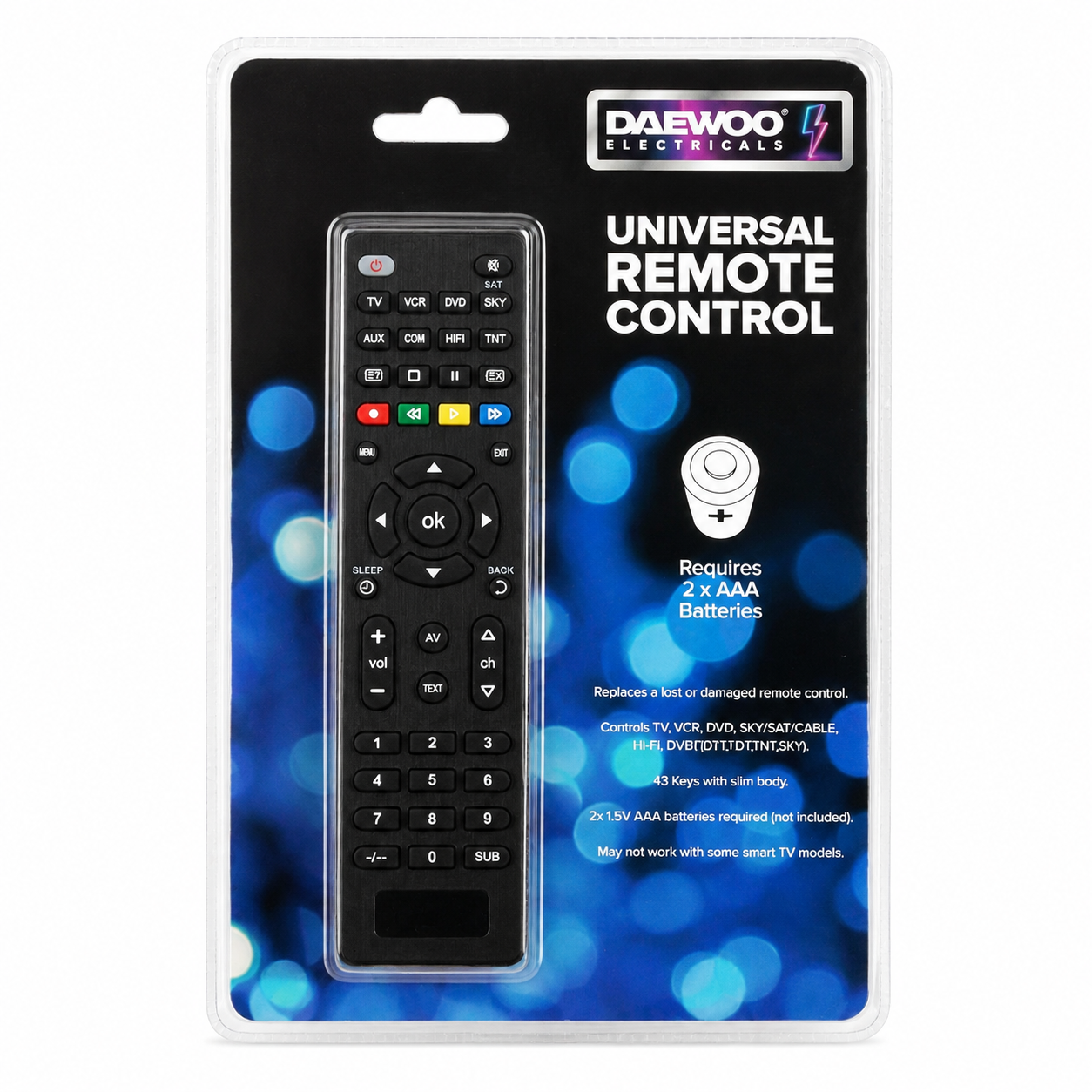 Daewoo 12-in-1 Universal Remote Control AVS1303 – TV, DVD, VCR, Sky, Satellite &amp; Cable