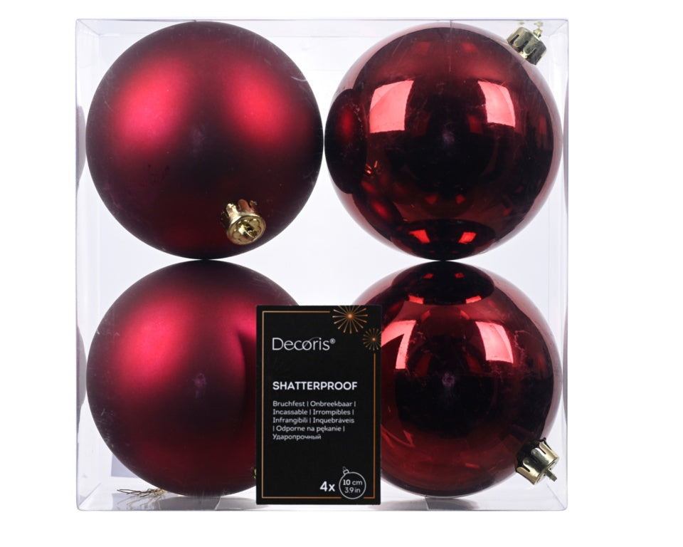 Kaemingk Shatterproof Plain Baubles - Oxblood Red 10cm Pack 4