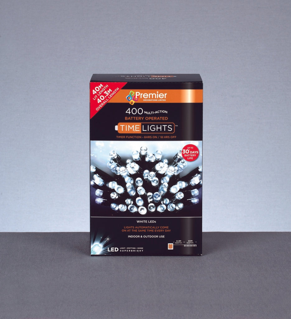Premier 400 LED Multi Action Battery Operated TIMELIGHTS™ - White/Green