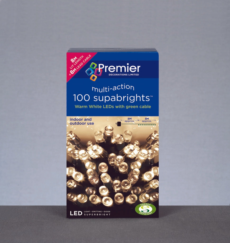 Premier 100 LED Multi Action Supabrights With Timer - Warm White/Green