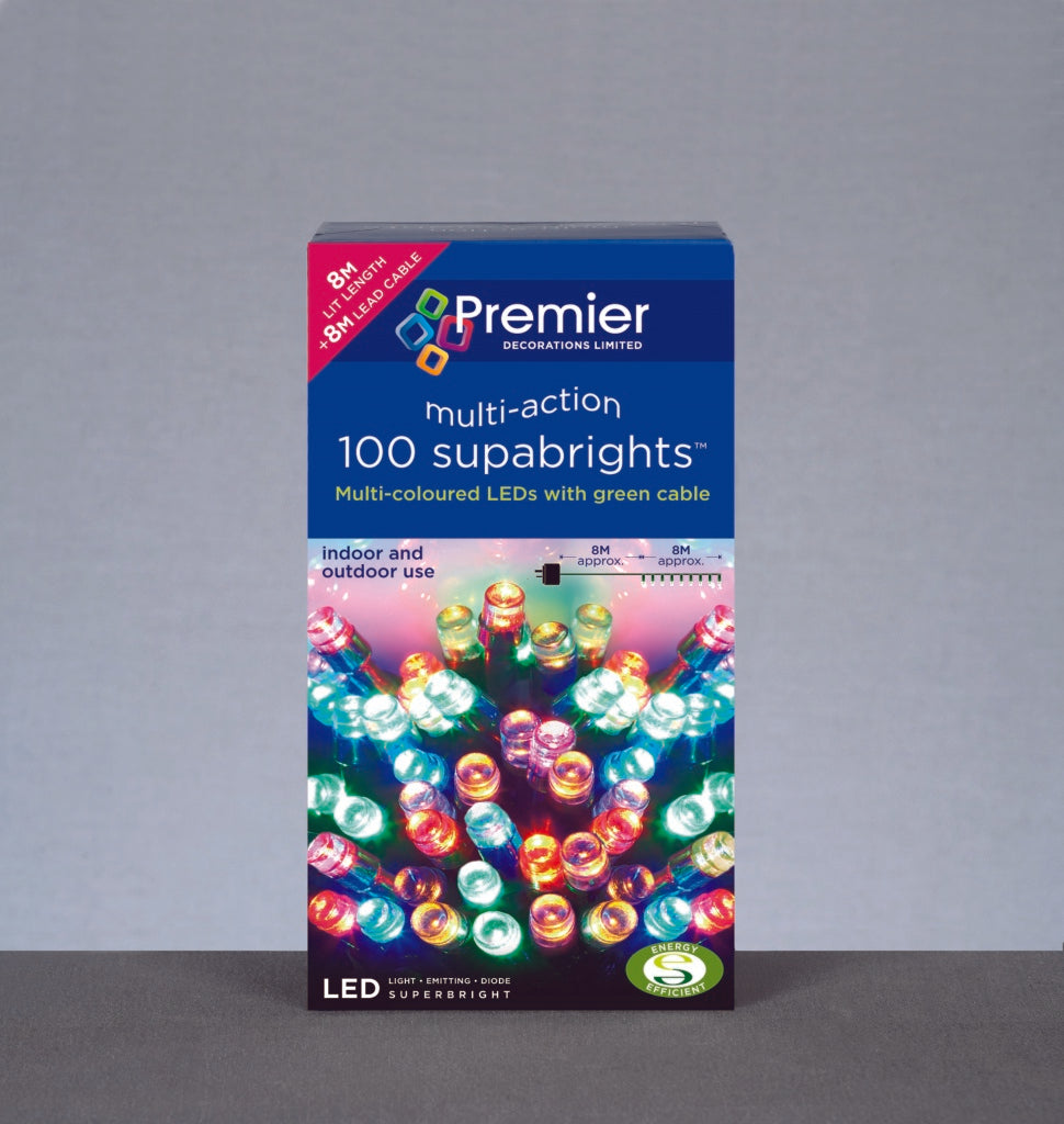 Premier 100 LED Multi Action Supabrights With Timer - Multi /Green