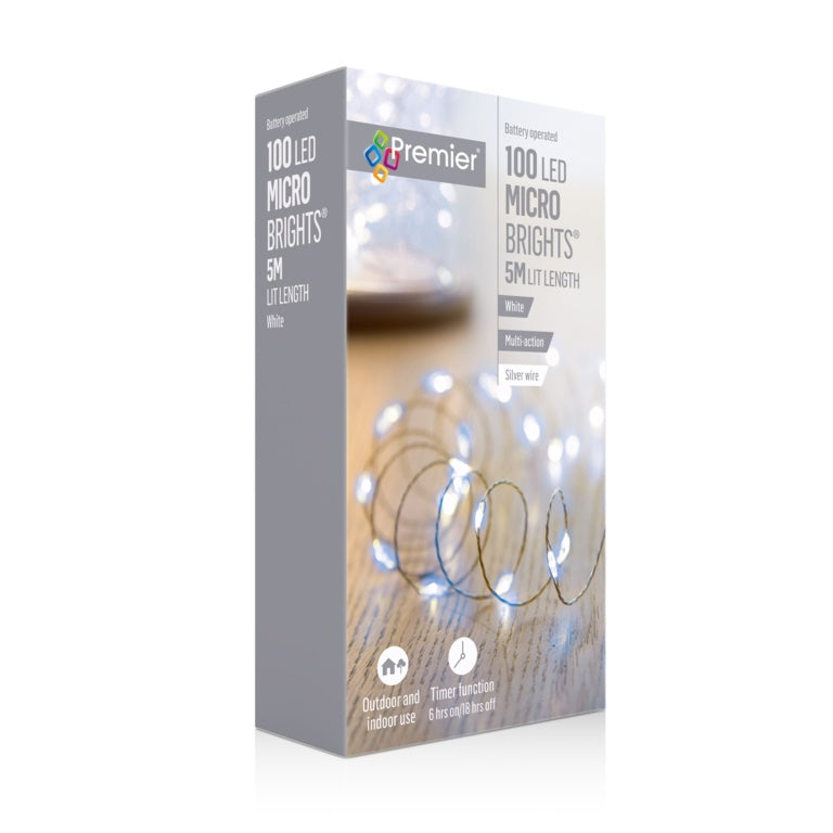 Premier 100 LED Multi Action Pin Wire MicroBrights - White/Green