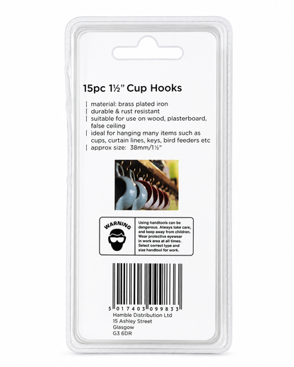 15PC Cup Hooks 1½" / 38mm – Brass Plated
