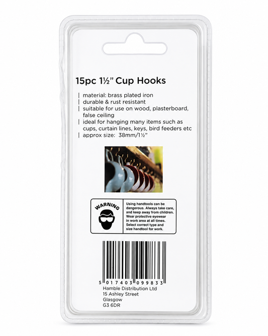 15PC Cup Hooks 1½" / 38mm – Brass Plated
