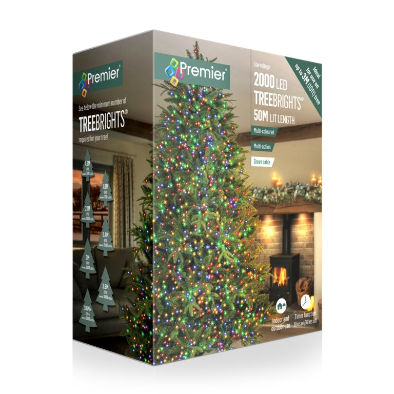 Premier 2000 LED Multi Action Treebrights With Timer - Multi/Green Cable