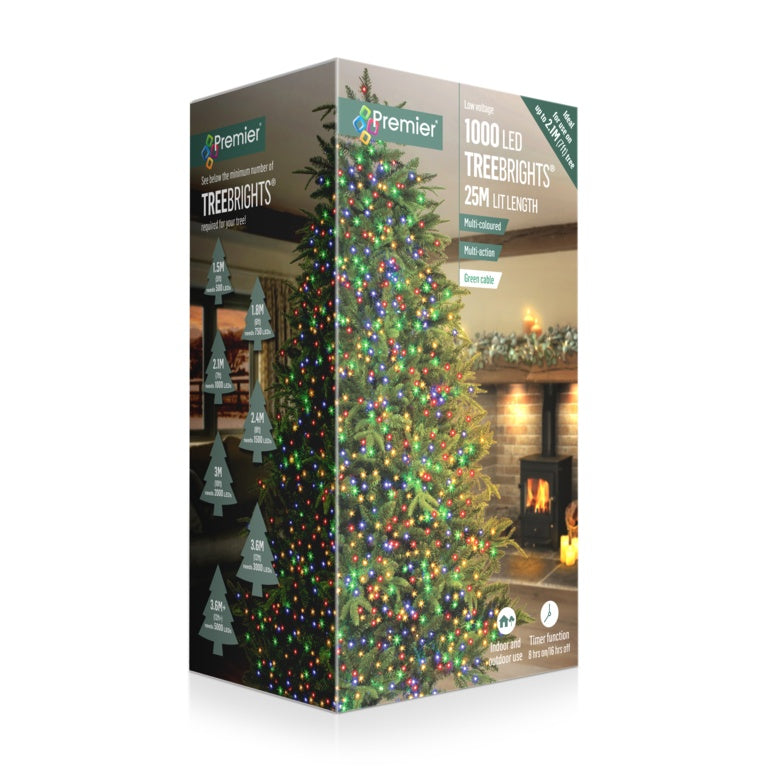 Premier 1000 LED Multi Action Treebrights With Timer - Multi/Green Cable