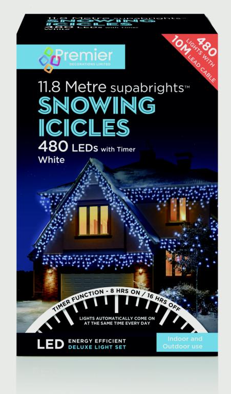 Premier Snowing Icicles With Timer White - 480 LED