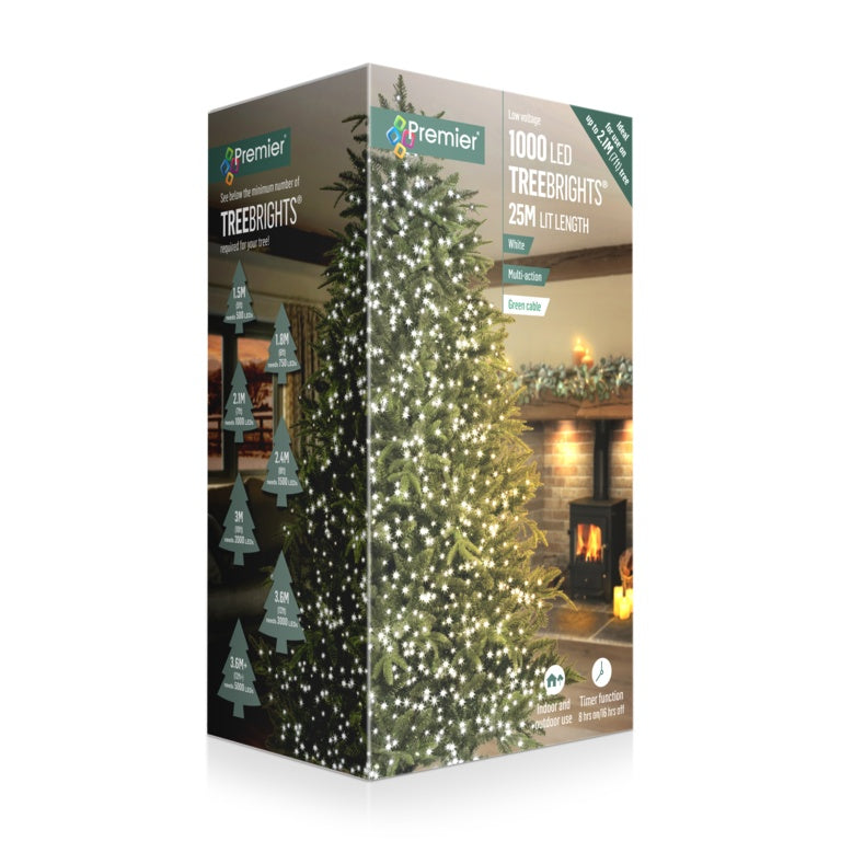 Premier 1000 LED Multi Action Treebrights With Timer - White/Green Cable