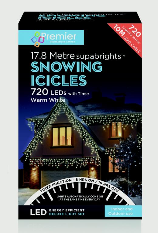 Premier Snowing Icicles With Timer Warm White - 720 LED