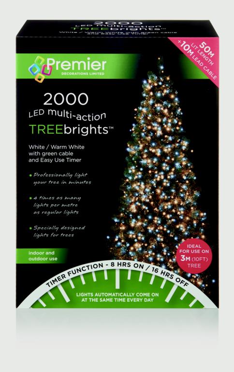 Premier 2000 LED Multi Action Treebrights With Timer - White/Warm White