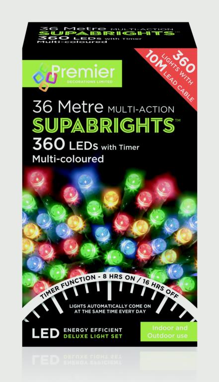 Premier 360 LED Multi Action Supabrights With Timer - Multi/Green Cable