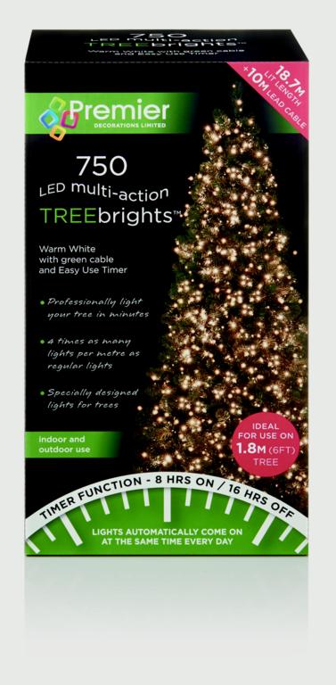Premier 750 LED Multi Action Treebrights With Timer - Warm White/Green Cable
