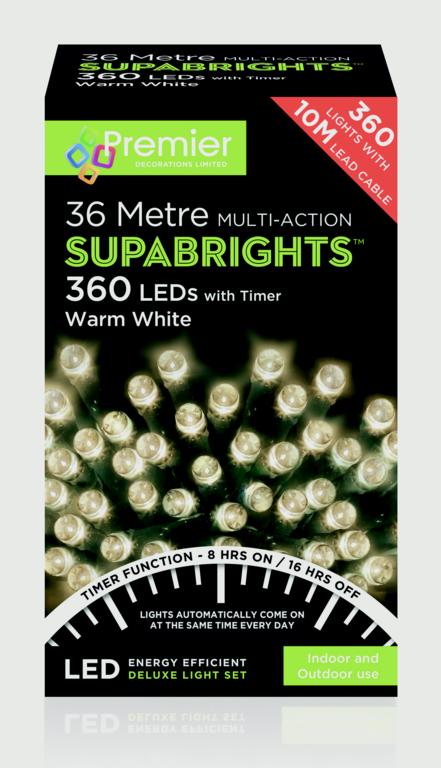 Premier 360 LED Multi Action Supabrights With Timer - Warm White/Green Cable